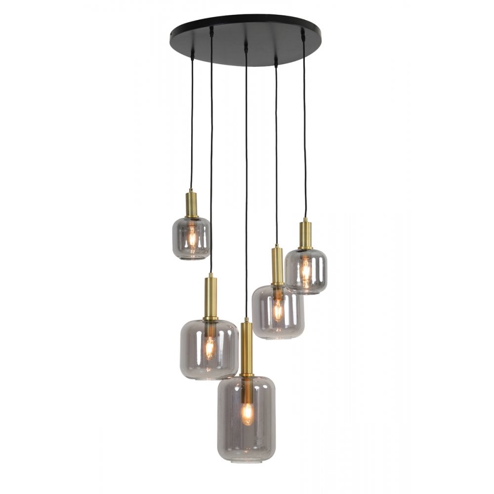 Elegant Antique Bronze and Smoked Glass 5-Light Chandelier | 66x80cm