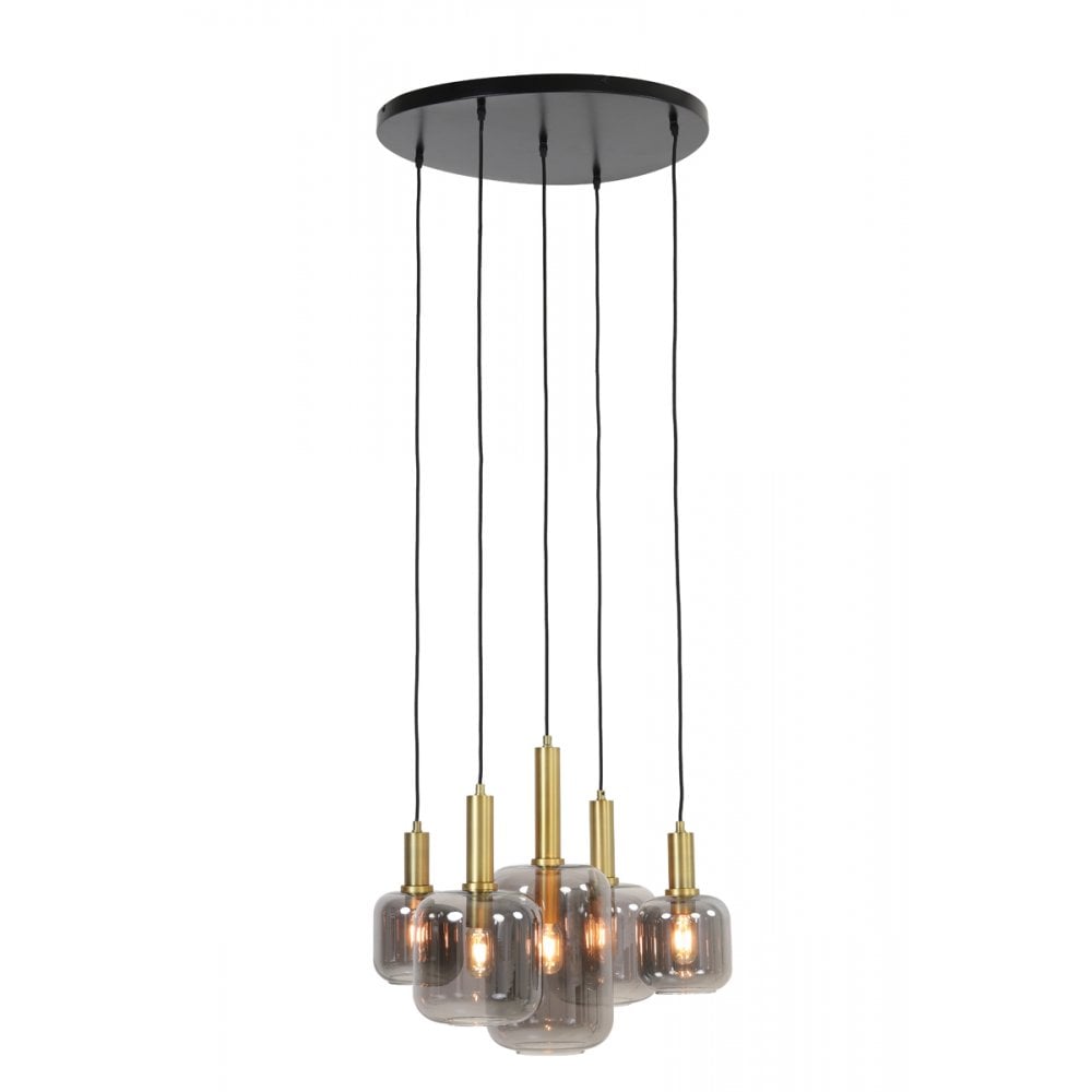 Elegant Antique Bronze and Smoked Glass 5-Light Chandelier | 66x80cm