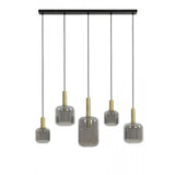 Vintage Bronze and Smoked Glass Pendant Light Fixture - 5 Lights, Rectangular Design