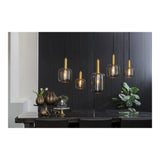 Vintage Bronze and Smoked Glass Pendant Light Fixture - 5 Lights, Rectangular Design