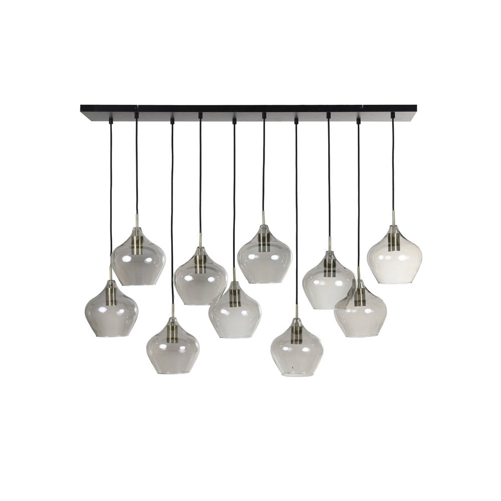 Vintage Bronze Smoky Glass Rectangle Hanging Lamp 10-Light 124x35x60cm