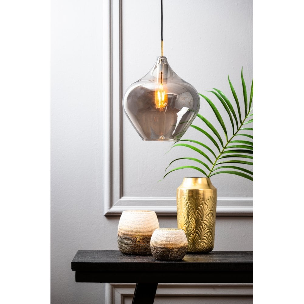 Rakel Antique Bronze + Smoked Glass Hanging Lamp 27x29.5cm