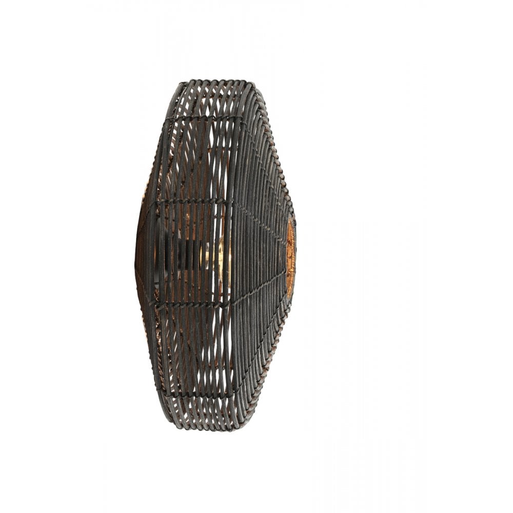 Dark Brown Mataka Rattan Round Wall Lamp (51x21cm)