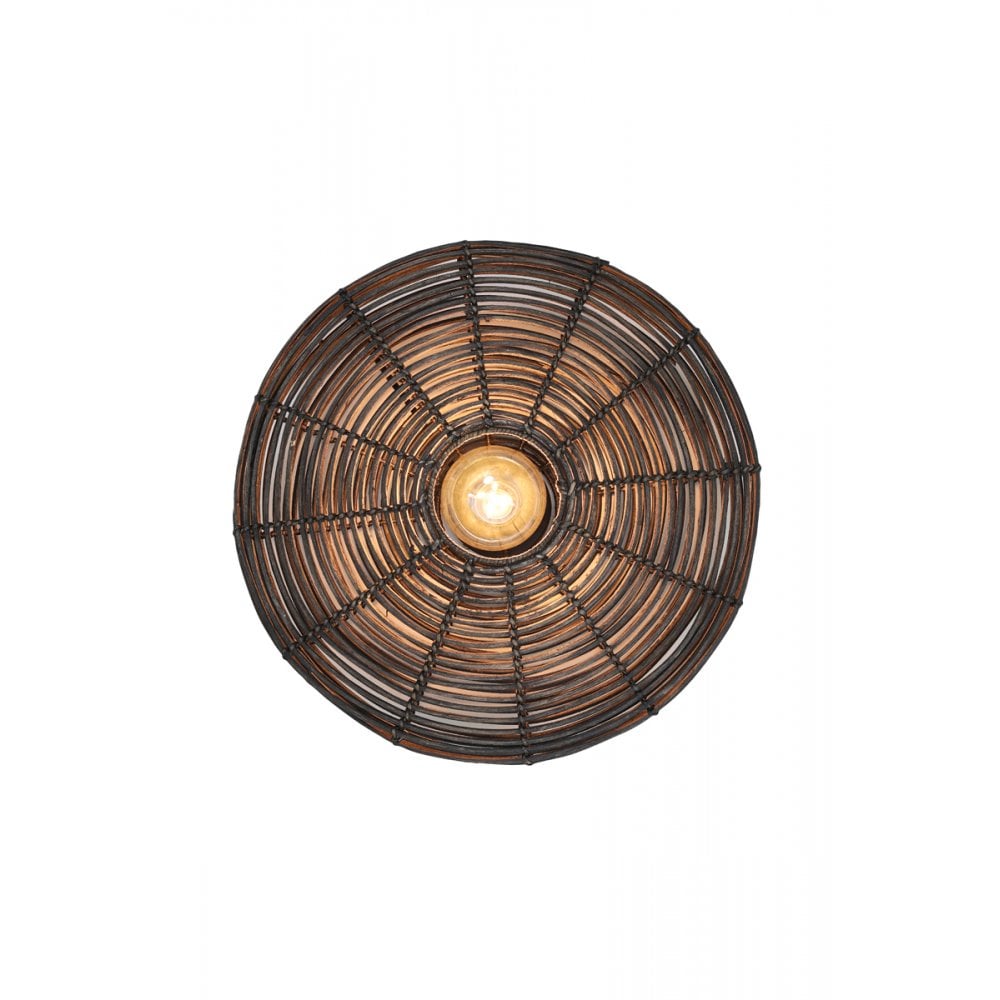 Dark Brown Mataka Rattan Round Wall Lamp (51x21cm)