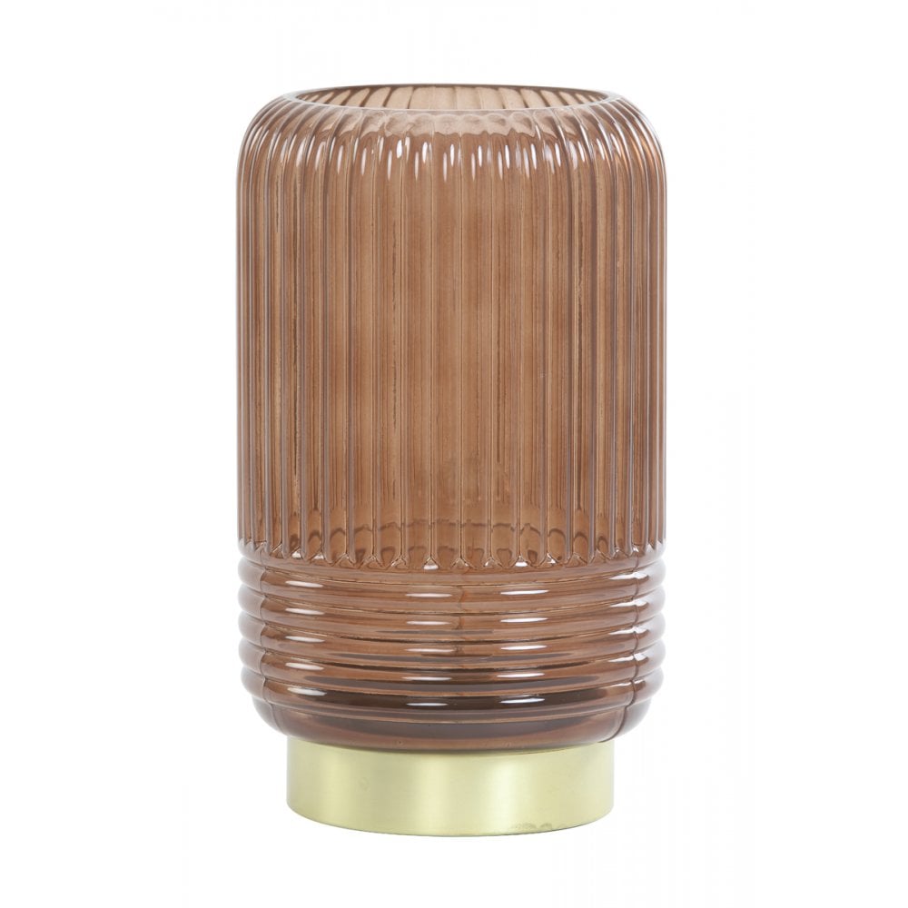Elegant LED Glass Table Lamp in Rich Dark Brown - 16x26.5cm