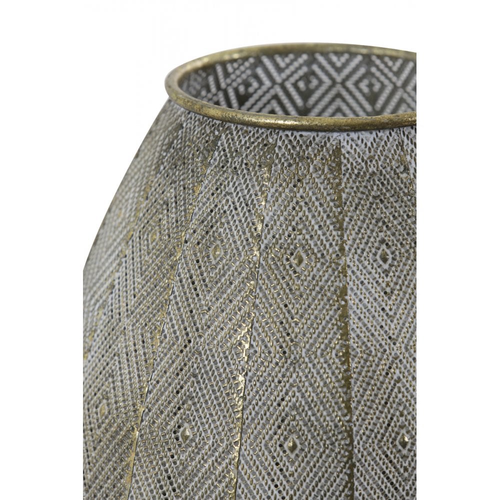 Vintage-Style Round Metal Table Lamp in Antique Gold and White, 46.5x57.5cm