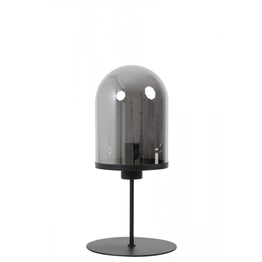 Elegant Maverick Matte Black & Smoked Glass Table Lamp - 22x50cm