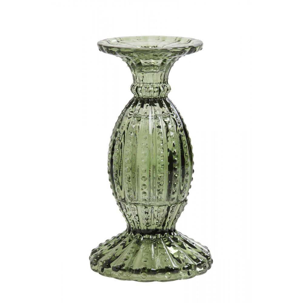Olive Green Aguamala Glass Candle Holder 10x19 cm