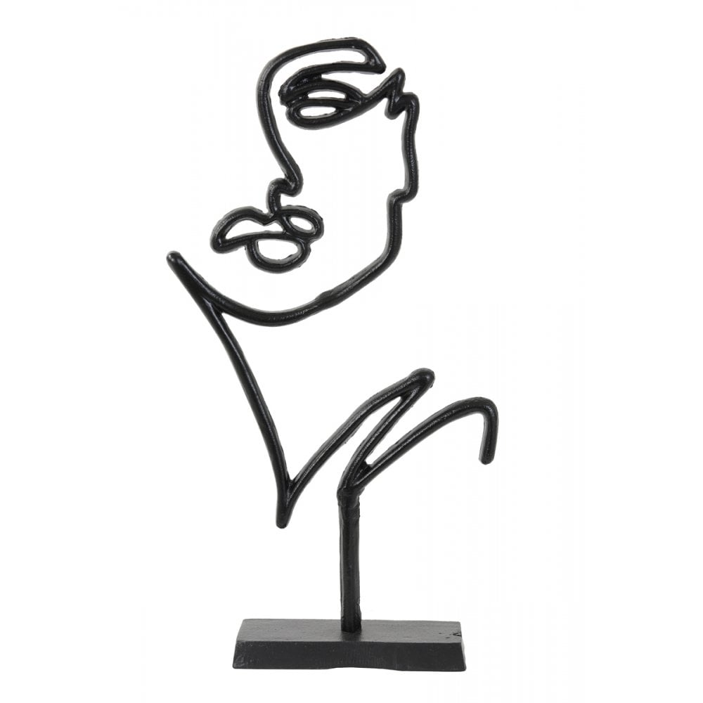 Abstract Face Sculpture - Matte Black Metal Decor