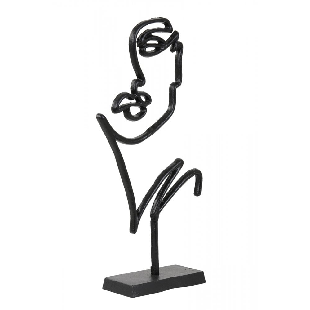 Abstract Face Sculpture - Matte Black Metal Decor