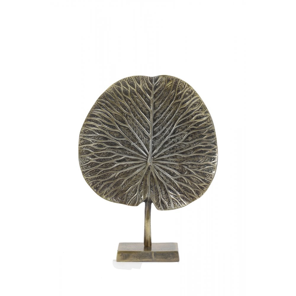 Antique Bronze Leaf Sculpture on Stand 25x6.5x34cm