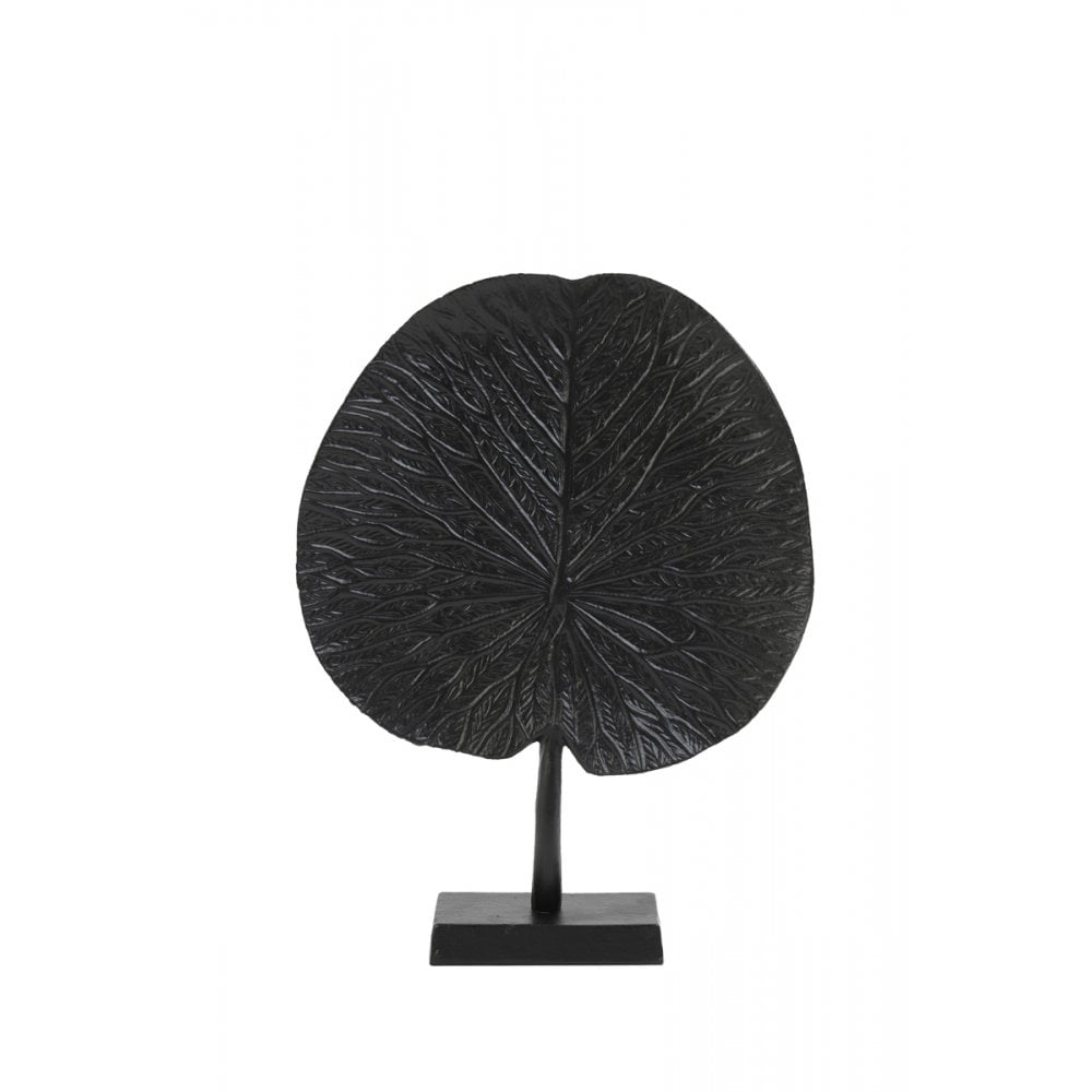Black Leaf Sculpture on Stand - 25x6.5x34cm Metal Ornament