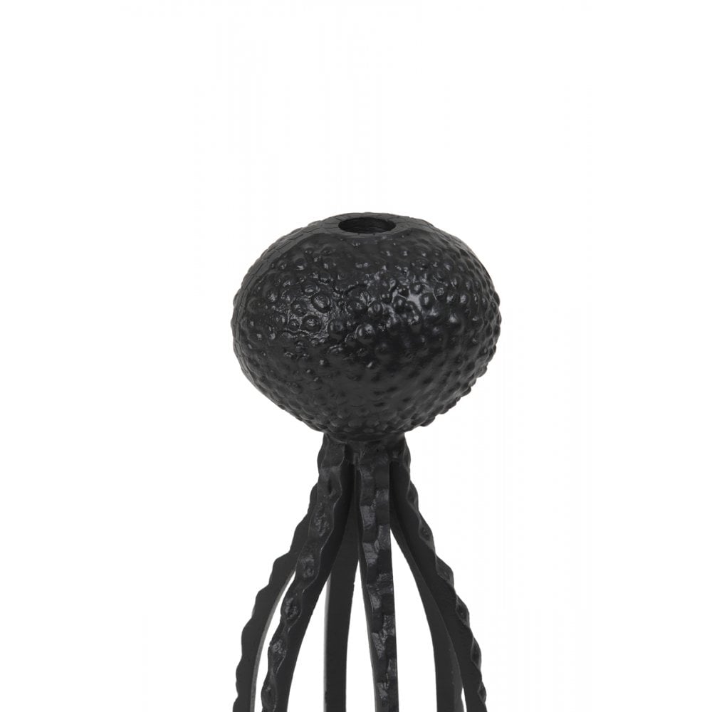 Octopus Matte Black Metal Candle Holder 12x25cm