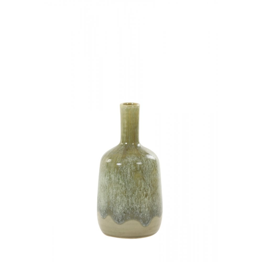 Olive Green Round Ceramic Vase 12.5x26cm - Mariela Collection