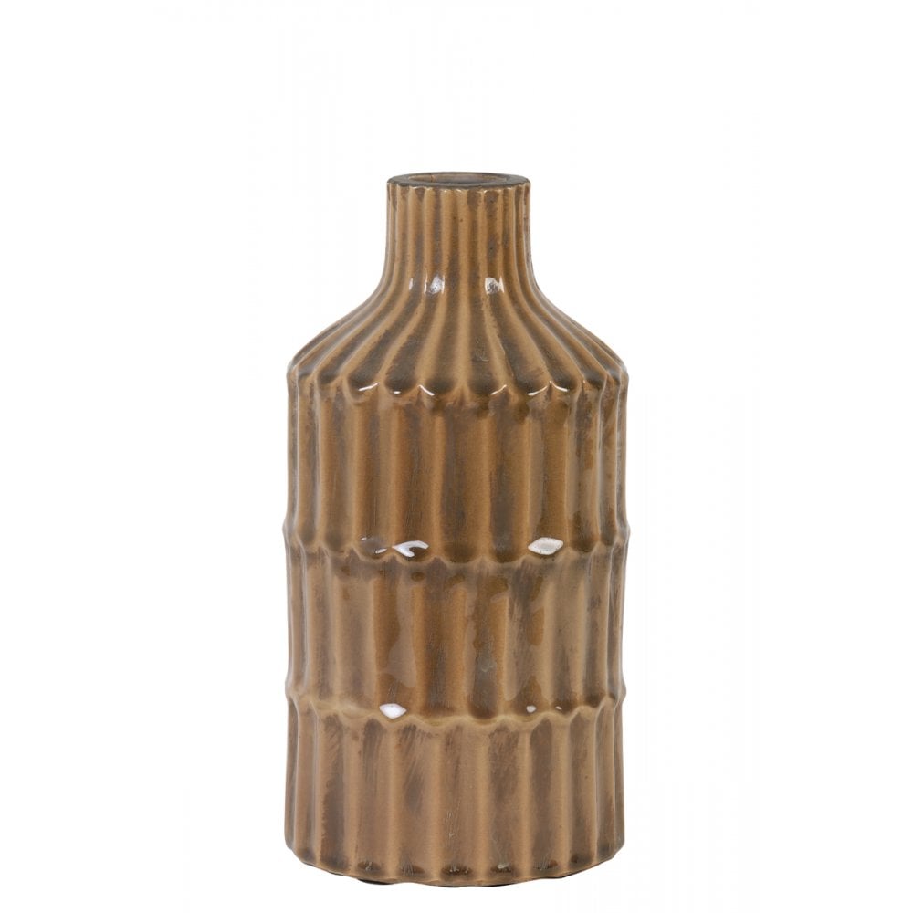 Elegant Caramel Round Ceramic Vase 15x30cm - Dalyan Collection