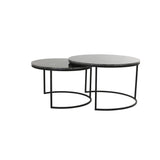 Round Alfio Nesting Coffee Tables Set in Brown Marble and Black Finish