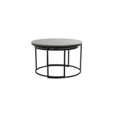 Round Alfio Nesting Coffee Tables Set in Brown Marble and Black Finish