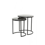Alfio Brown Marble Nesting Side Tables Set of 2 - Modern Round Design