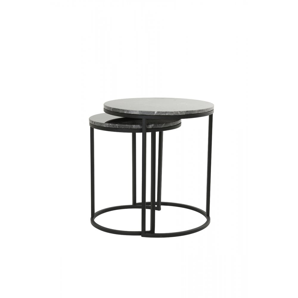 Alfio Brown Marble Nesting Side Tables Set of 2 - Modern Round Design