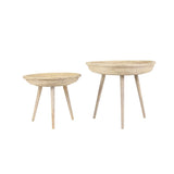 Natural Rattan Nesting Side Tables Set: 46x38.5cm & 56x48cm, Round Wood Design