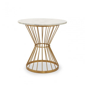 Anzio White Marble Top Round Table, Gold