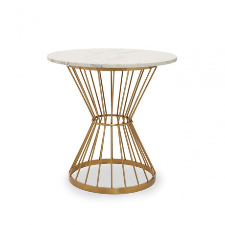 Anzio White Marble Top Round Table, Gold
