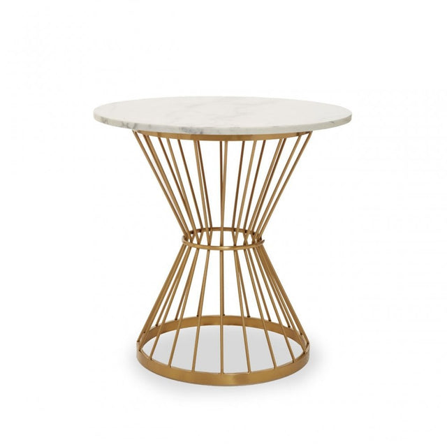 Anzio White Marble Top Round Table, Gold