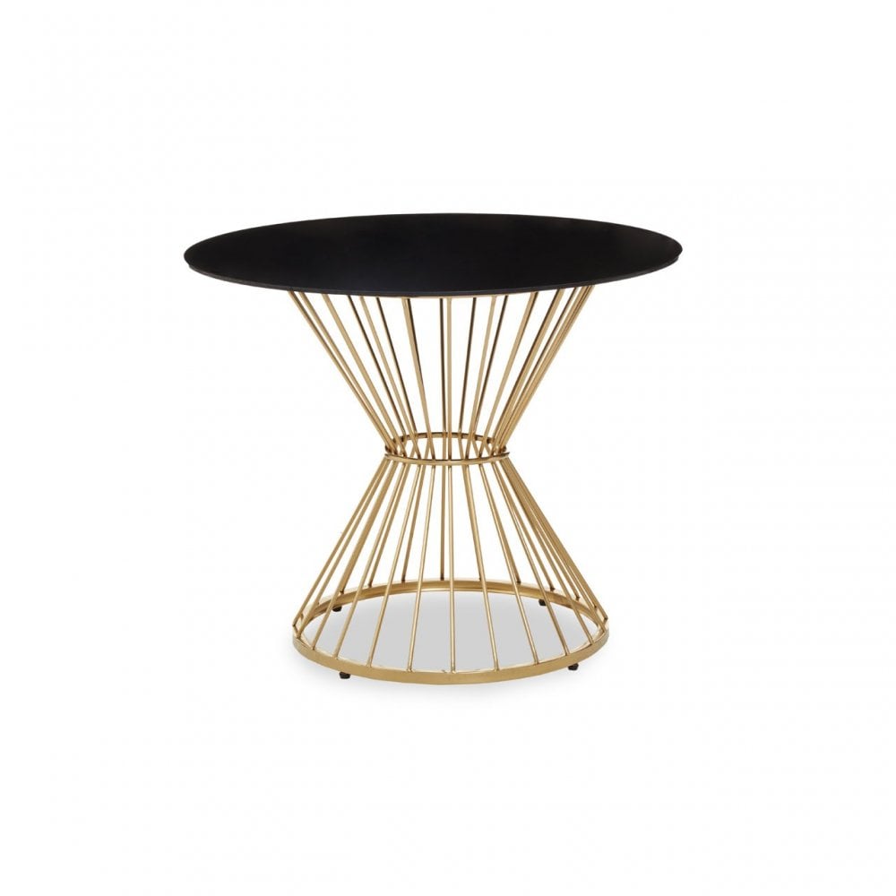 Anzio Black Glass Top Round Table, Gold