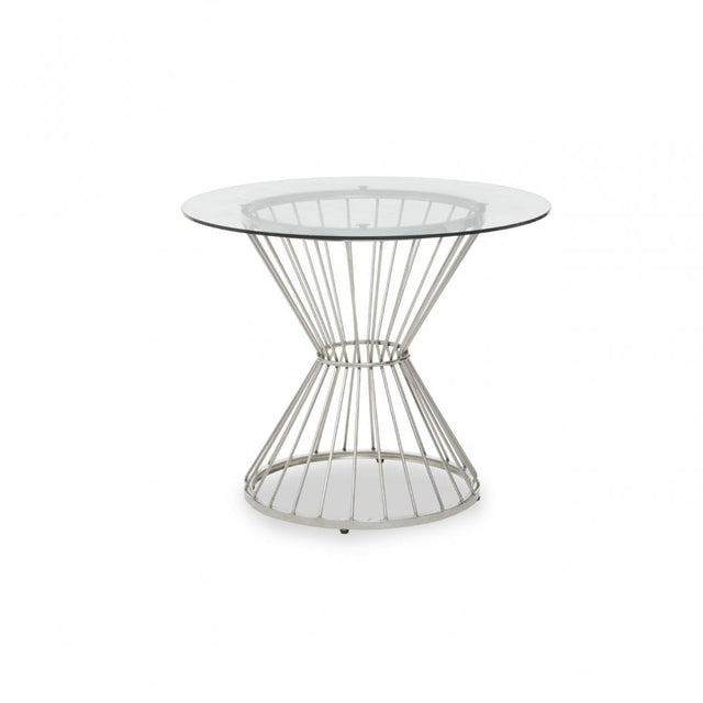 Anzio Clear Glass Top Round Table, Silver