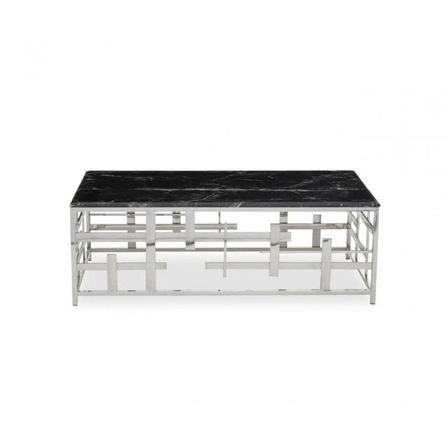 Aprilia Black Marble Coffee Table, Silver