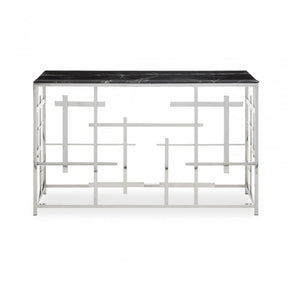 Aprilia Black Marble Console Table, Silver
