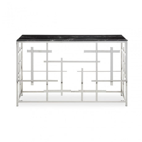 Aprilia Black Marble Console Table, Silver