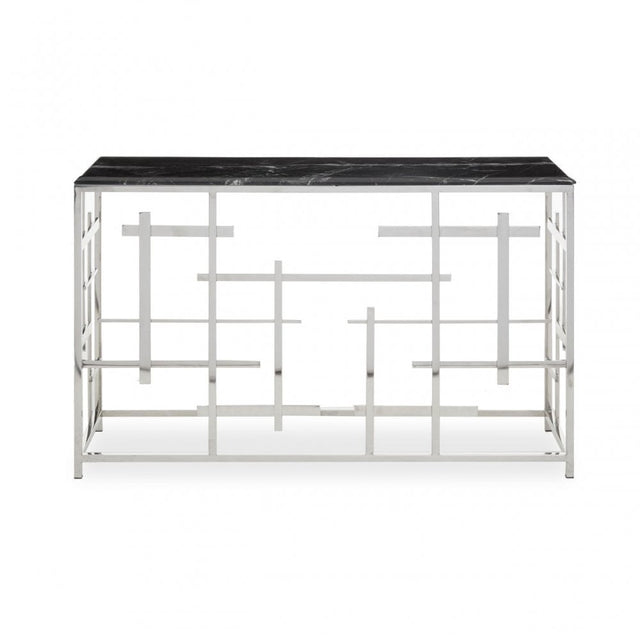 Aprilia Black Marble Console Table, Silver