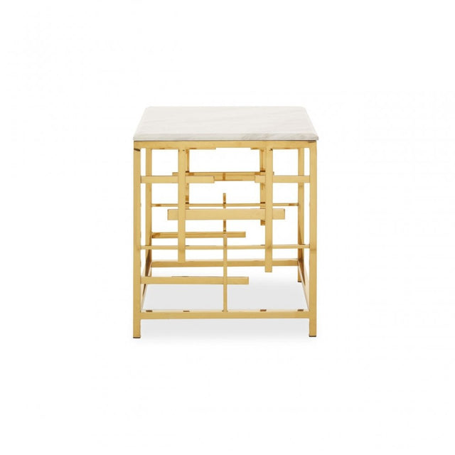Aprilia White Marble Side Table, Gold