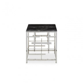 Aprilia Black Marble Side Table, Silver