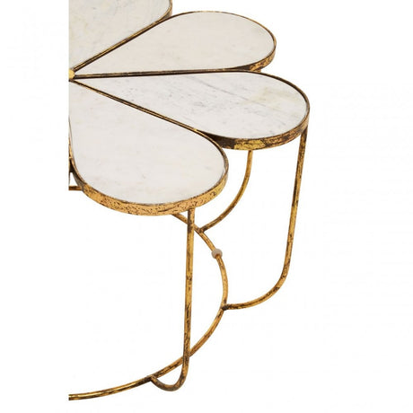 Rabia Petal Coffee Table With Marble Top, White