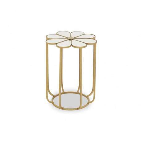 Rabia Petal Side Table With Mirrored Top, White