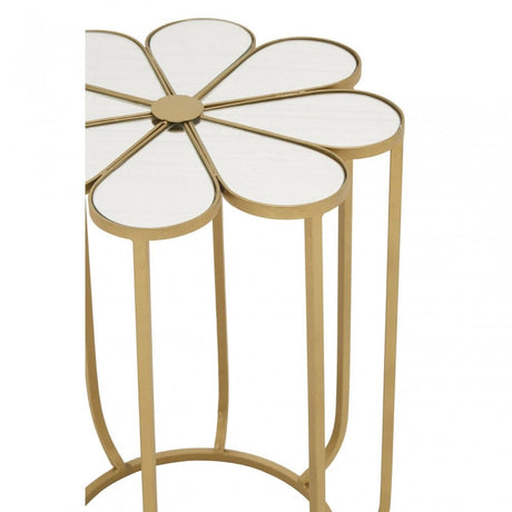 Rabia Petal Side Table With Mirrored Top, White