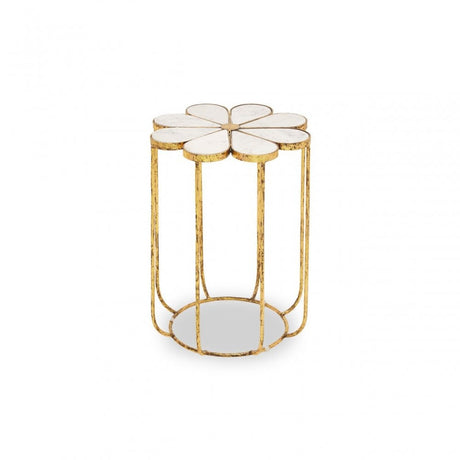 Rabia Petal Side Table With Marble Top, White