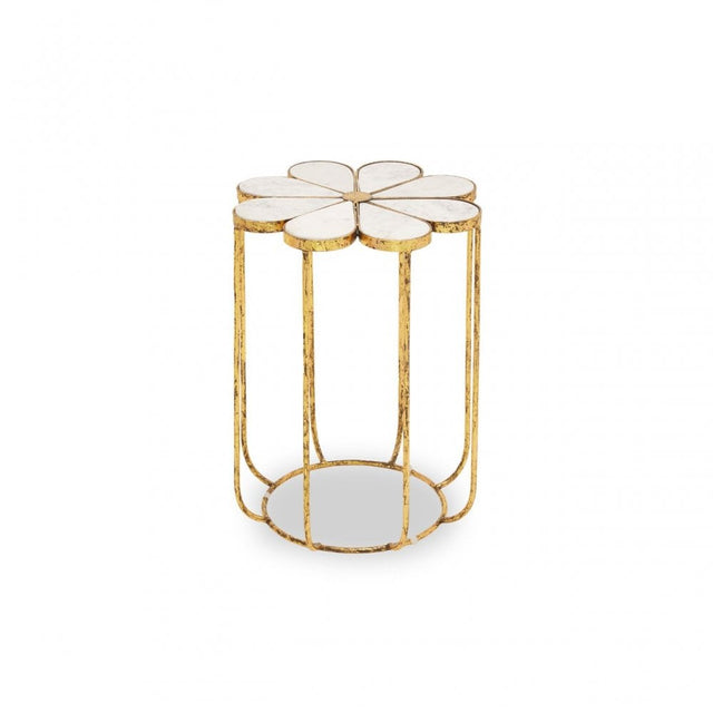 Rabia Petal Side Table With Marble Top, White