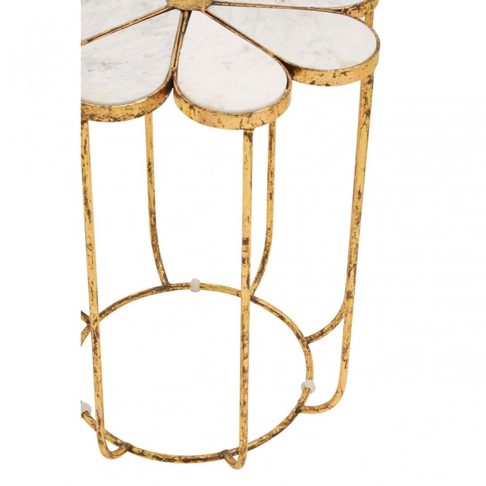 Rabia Petal Side Table With Marble Top, White