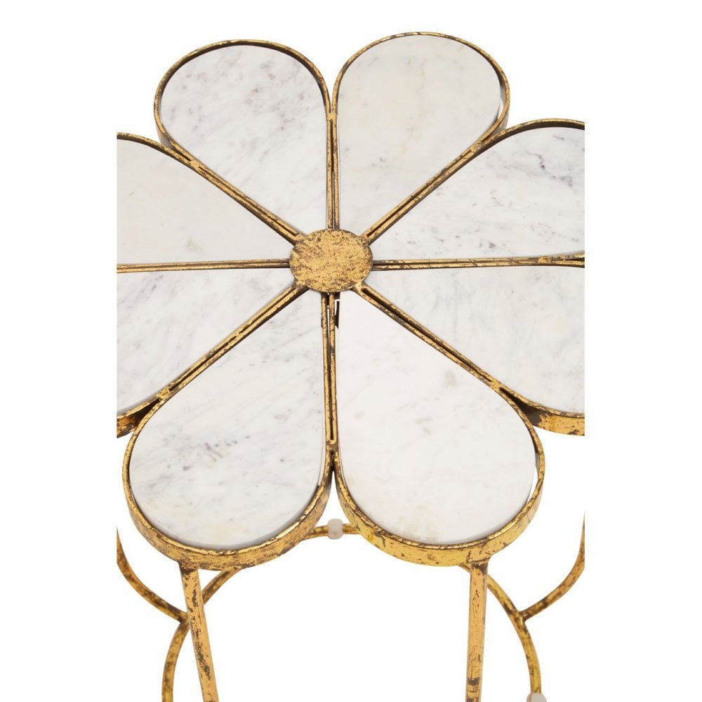 Rabia Petal Side Table With Marble Top, White