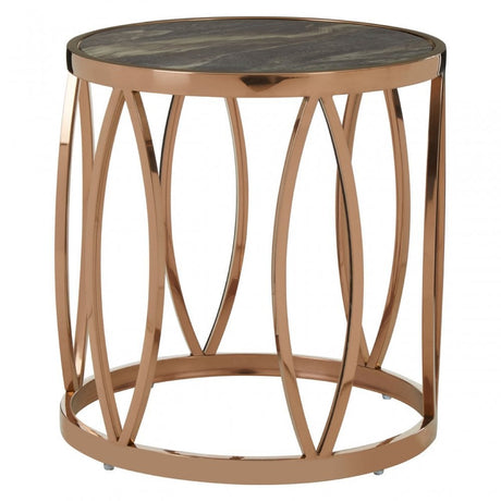 Tula Round Side Table With Leaf Base, Rose Gold