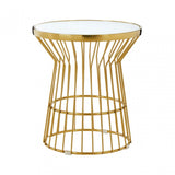 Tula Gold Finish Corset Base Side Table, Gold