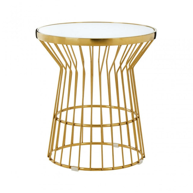 Tula Gold Finish Corset Base Side Table, Gold