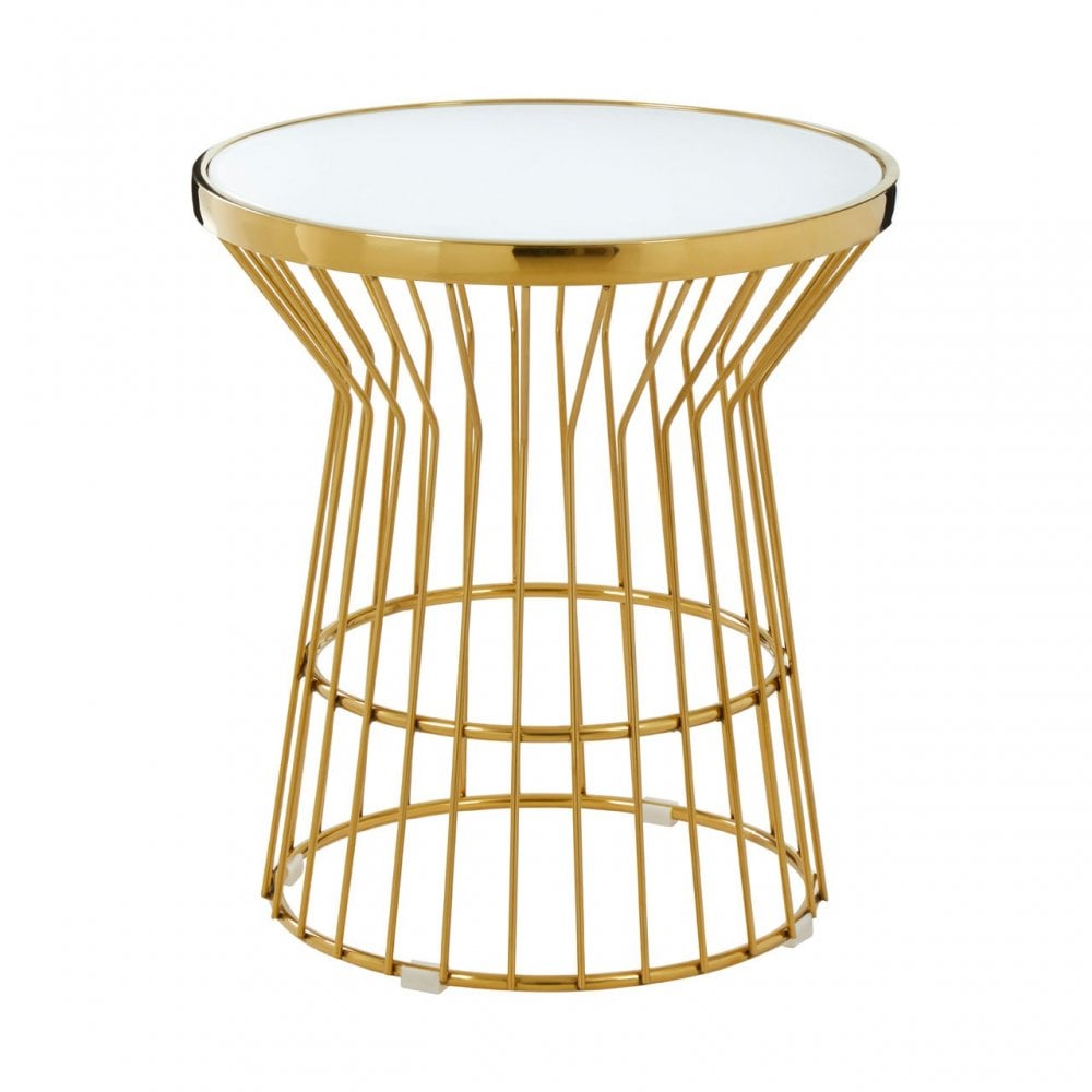 Tula Gold Finish Corset Base Side Table, Gold