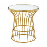 Tula Gold Finish Corset Base Side Table, Gold