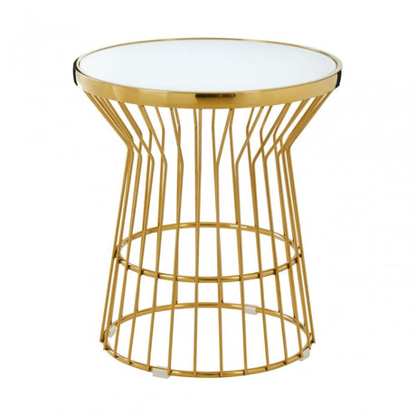 Tula Gold Finish Corset Base Side Table, Gold