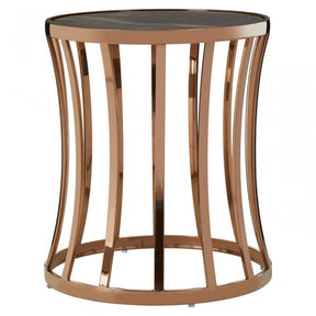 Tula Rose Gold Finish Round  Side Table, Rose Gold