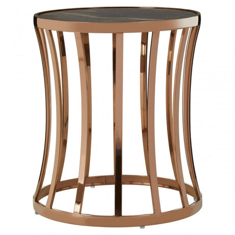 Tula Rose Gold Finish Round  Side Table, Rose Gold